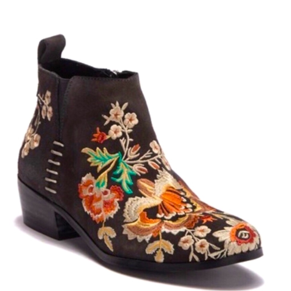 Johnny Was Sammi Charcoal Embroidered Ankle Boots size EU 37/US 6